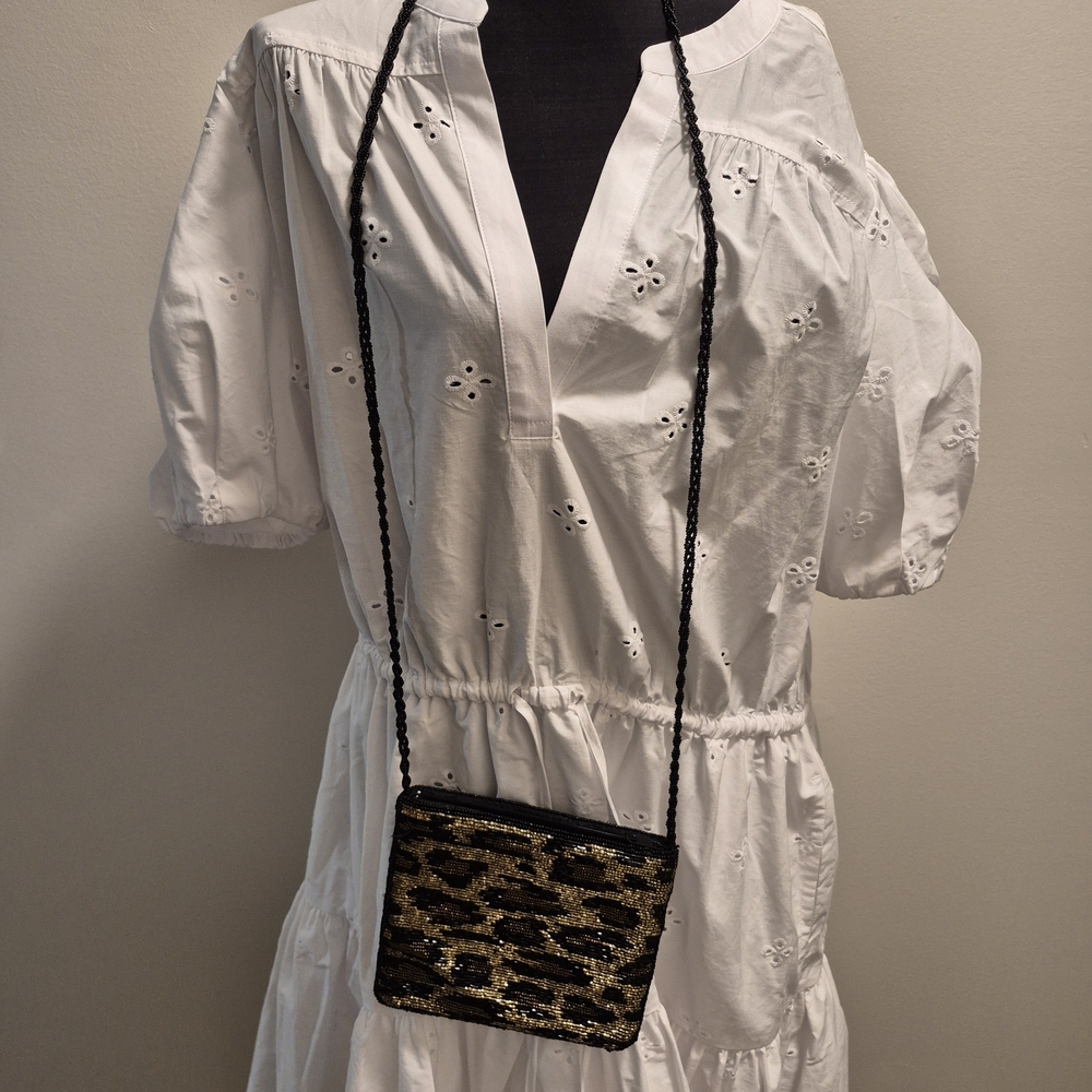 Vintage Leopard Beaded Evening  Crossbody Bag By Venus Beverly Hills